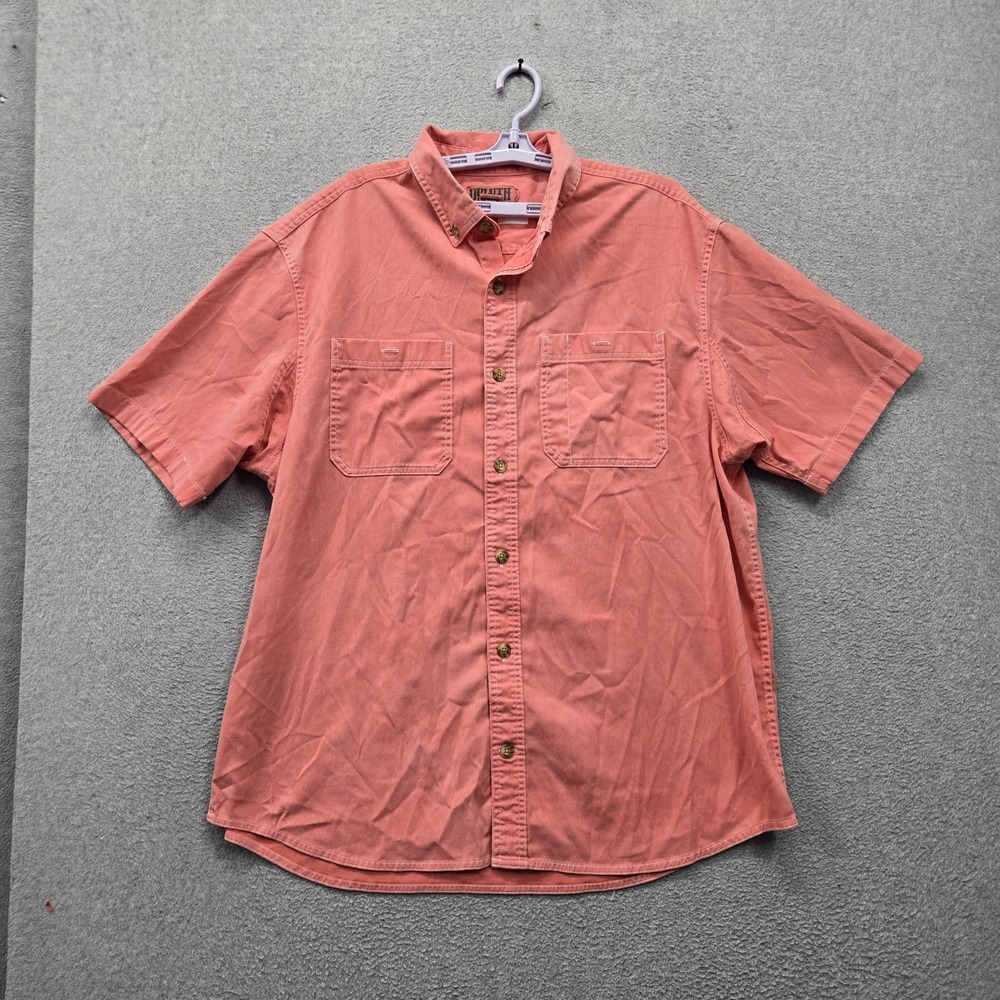 Duluth Trading Co Men Button Up Shirt XL Coral Short Sleeve Pockets